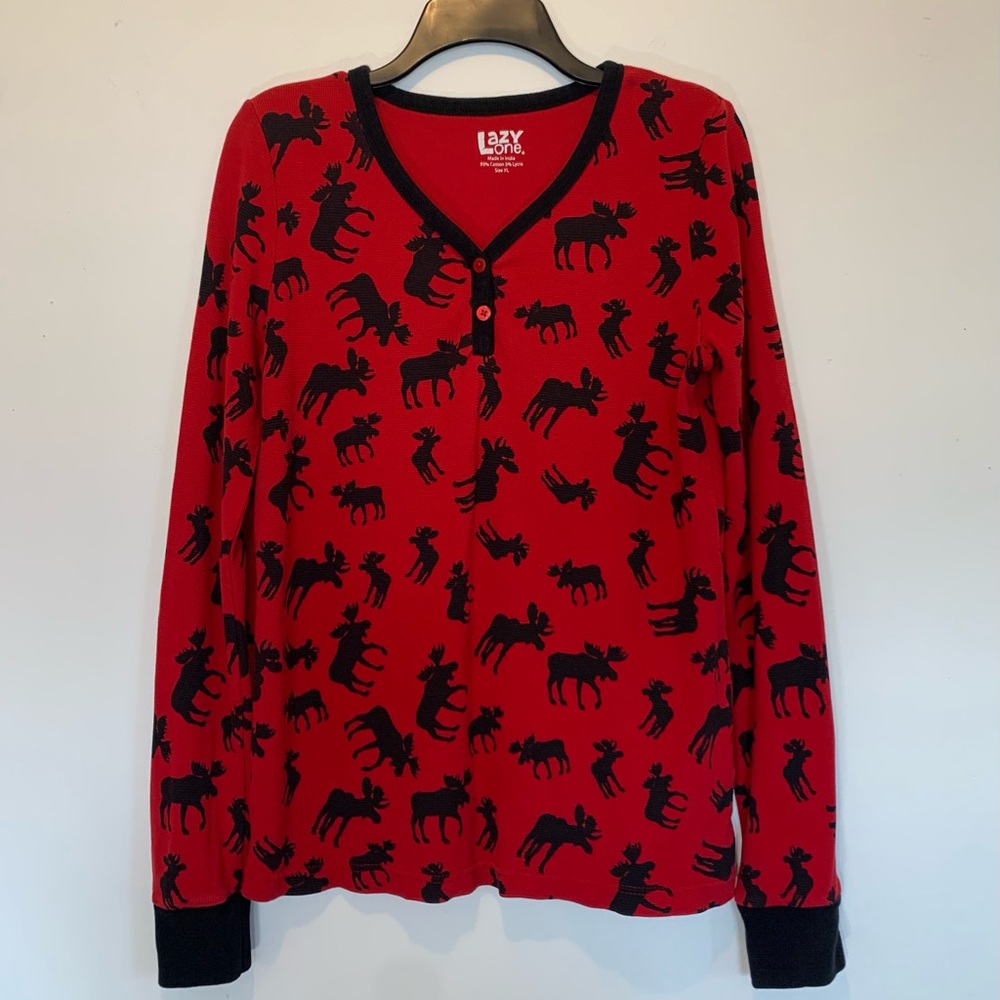 Lazy One Thermal Henley Top Cabin Moose